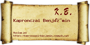 Kapronczai Benjámin névjegykártya